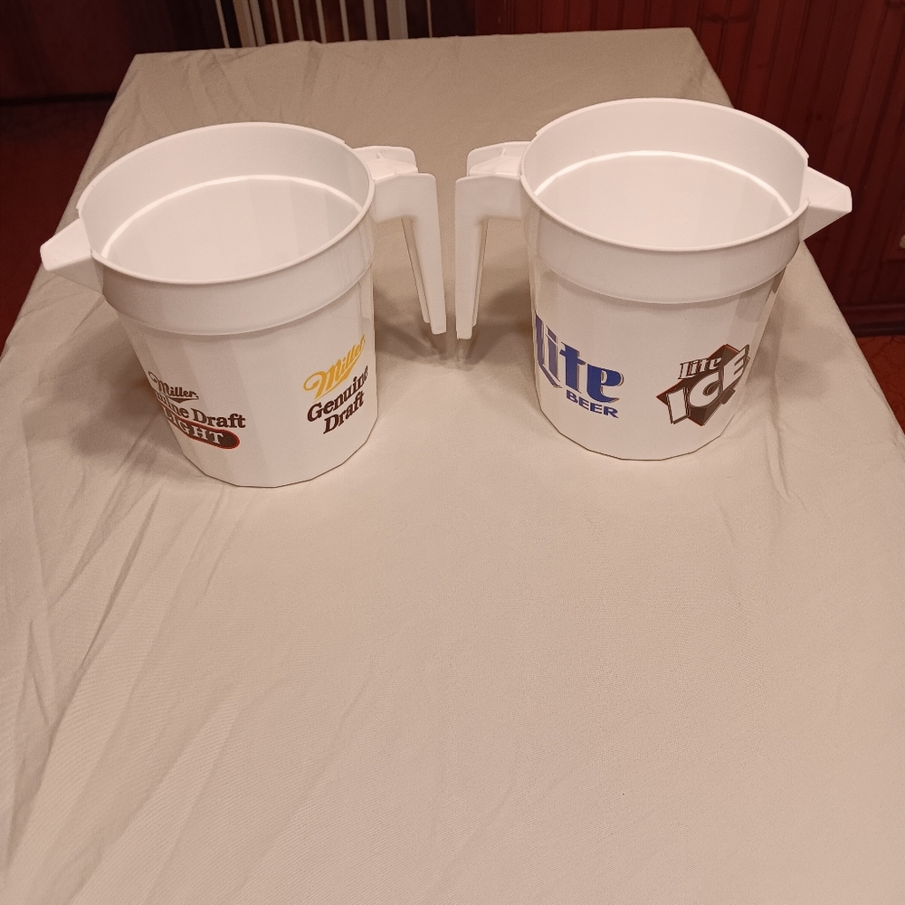 Lot Of 2 Plastic Beer Pitchers Miller Genuine Draft Lite Ice Light Barware Nice
